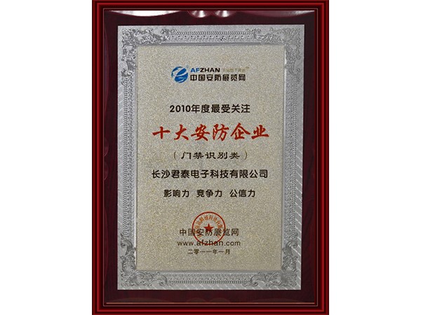 2010年（nián）度最受關注十大安防企業